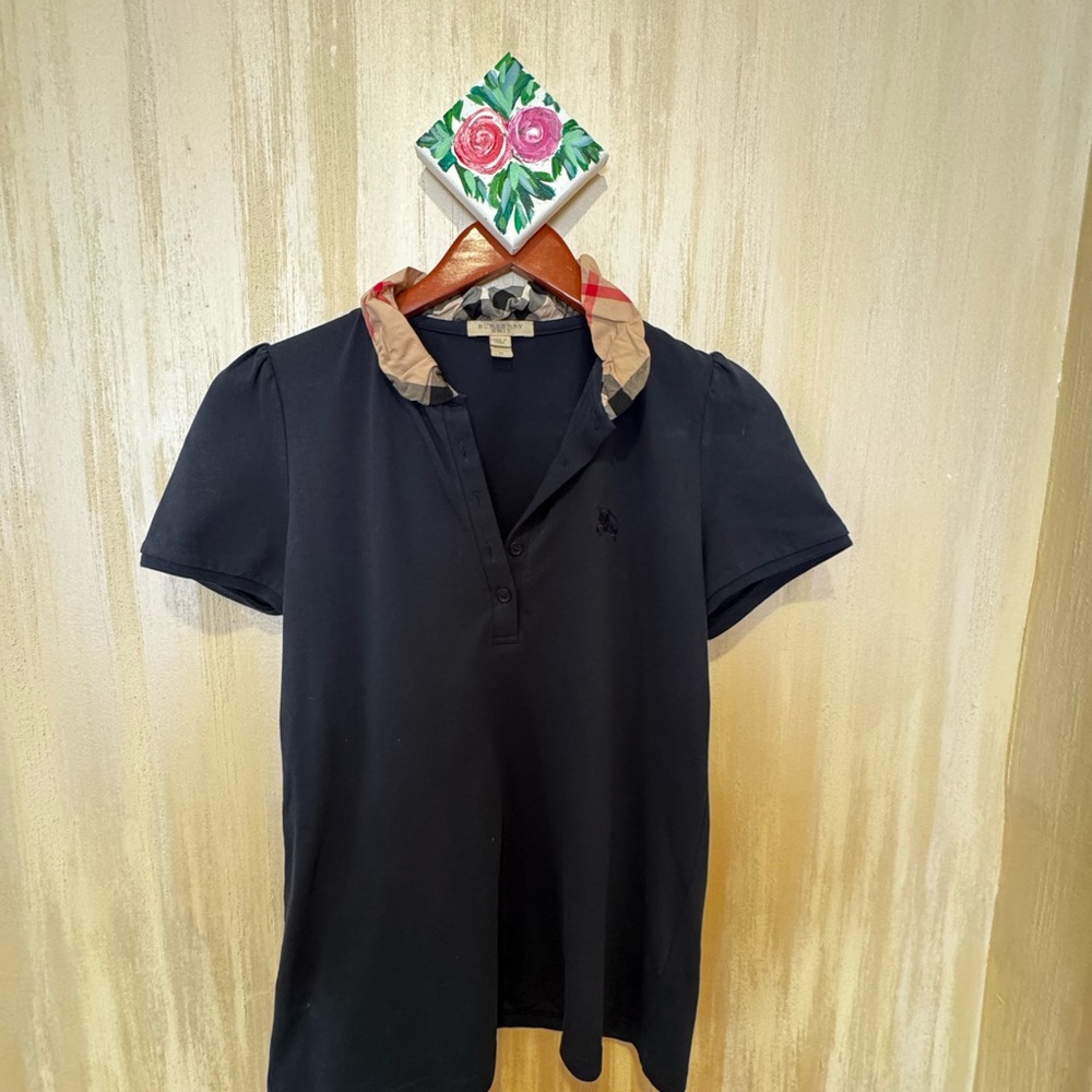 Burberry Black Polo with Signature Check Collar